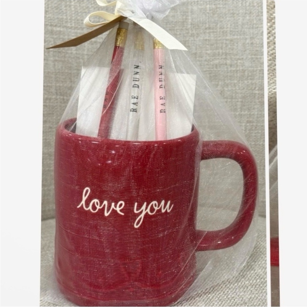 🆕- RAE DUNN RED CERAMIC "LOVE YOU" MUG & NOTPAD SET -LOVE NOTES